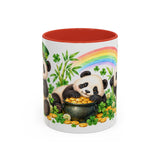 St. Patrick's Day Panda Mug, Bamboo Shamrocks, Cute Animal Lover Gift, Watercolor Ceramic Coffee Cup, 11oz 15oz — 11oz / Red — front