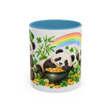 St. Patrick's Day Panda Mug, Bamboo Shamrocks, Cute Animal Lover Gift, Watercolor Ceramic Coffee Cup, 11oz 15oz — 11oz / Light Blue — front