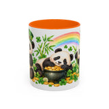 St. Patrick's Day Panda Mug, Bamboo Shamrocks, Cute Animal Lover Gift, Watercolor Ceramic Coffee Cup, 11oz 15oz — 11oz / Orange — front