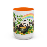 St. Patrick's Day Panda Mug, Bamboo Shamrocks, Cute Animal Lover Gift, Watercolor Ceramic Coffee Cup, 11oz 15oz — 15oz / Orange — front