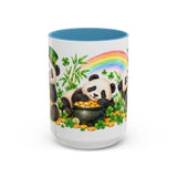 St. Patrick's Day Panda Mug, Bamboo Shamrocks, Cute Animal Lover Gift, Watercolor Ceramic Coffee Cup, 11oz 15oz — 15oz / Light Blue — front