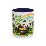 St. Patrick's Day Panda Mug, Bamboo Shamrocks, Cute Animal Lover Gift, Watercolor Ceramic Coffee Cup, 11oz 15oz — 11oz / Navy — front