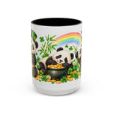 St. Patrick's Day Panda Mug, Bamboo Shamrocks, Cute Animal Lover Gift, Watercolor Ceramic Coffee Cup, 11oz 15oz — 15oz / Black — front