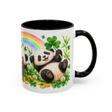 St. Patrick's Day Panda Mug, Bamboo Shamrocks, Cute Animal Lover Gift, Watercolor Ceramic Coffee Cup, 11oz 15oz — 11oz / Black — right