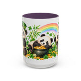 St. Patrick's Day Panda Mug, Bamboo Shamrocks, Cute Animal Lover Gift, Watercolor Ceramic Coffee Cup, 11oz 15oz — 15oz / Purple — front