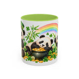 St. Patrick's Day Panda Mug, Bamboo Shamrocks, Cute Animal Lover Gift, Watercolor Ceramic Coffee Cup, 11oz 15oz — 11oz / Light Green — front