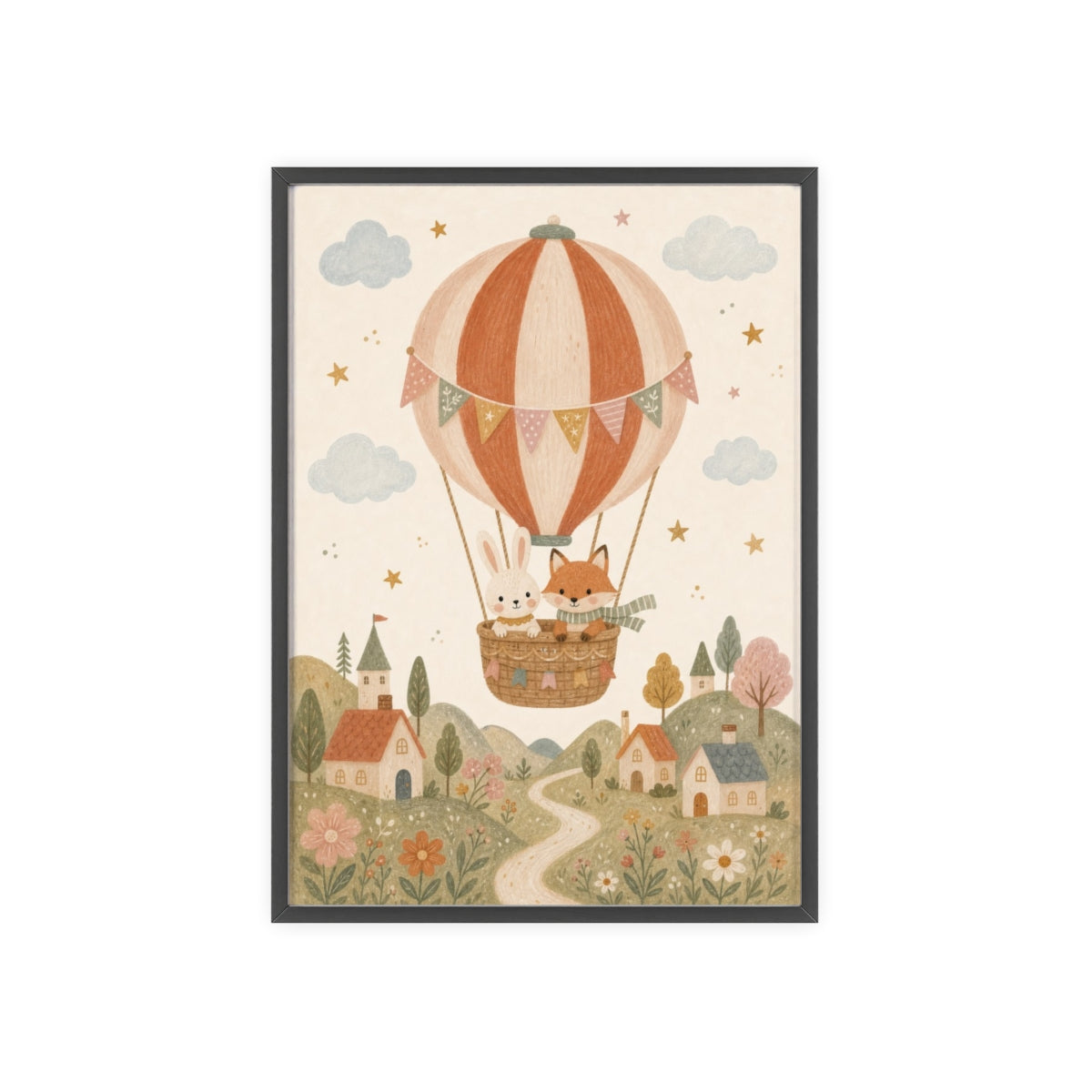 Storybook Hot Air Balloon Framed Nursery Poster, Storybook Kids Room Wall Art, A4 A3 Size — 6ad866e94a87cc6e1a0e5f3a_96250_80279_front
