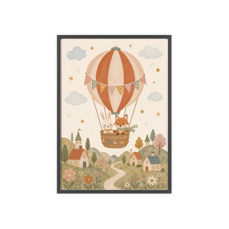 Storybook Hot Air Balloon Framed Nursery Poster, Storybook Kids Room Wall Art, A4 A3 Size — 6ad866e94a87cc6e1a0e5f3a_96250_80279_front