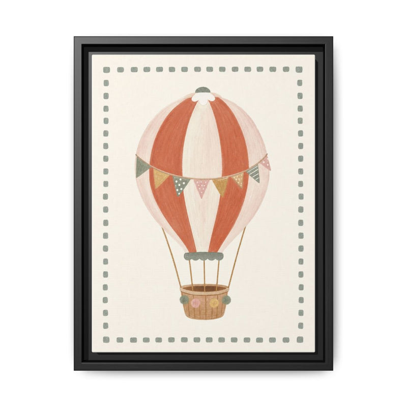 Striped Hot Air Balloon Framed Nursery Canvas, Storybook Kids Room Wall Art, 12x16 18x24 — 6ad866a72f6ce68f15020978_88292_103215_front