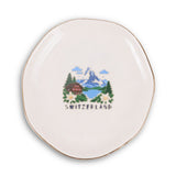 Switzerland Ceramic Ring Dish, Gold Rim Trinket Tray, Jewelry Holder Gift, Round Wavy Round Heart — Front view — Photo 2