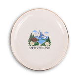 Switzerland Ceramic Ring Dish, Gold Rim Trinket Tray, Jewelry Holder Gift, Round Wavy Round Heart — Front view — Photo 1