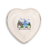 Switzerland Ceramic Ring Dish, Gold Rim Trinket Tray, Jewelry Holder Gift, Round Wavy Round Heart — Front view — Photo 3