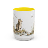 Tabby Kitten Accent Mug | Watercolor Nature Coffee Cup | 11oz 15oz Waterside Animal Gift — 15oz / Yellow — front