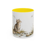 Tabby Kitten Accent Mug | Watercolor Nature Coffee Cup | 11oz 15oz Waterside Animal Gift — 11oz / Yellow — front