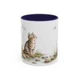 Tabby Kitten Accent Mug | Watercolor Nature Coffee Cup | 11oz 15oz Waterside Animal Gift — 11oz / Navy — front