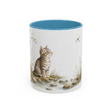 Tabby Kitten Accent Mug | Watercolor Nature Coffee Cup | 11oz 15oz Waterside Animal Gift — 11oz / Light Blue — front