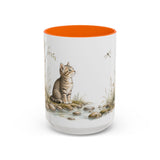 Tabby Kitten Accent Mug | Watercolor Nature Coffee Cup | 11oz 15oz Waterside Animal Gift — 15oz / Orange — front