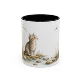 Tabby Kitten Accent Mug | Watercolor Nature Coffee Cup | 11oz 15oz Waterside Animal Gift — 11oz / Black — front