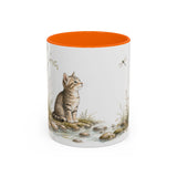 Tabby Kitten Accent Mug | Watercolor Nature Coffee Cup | 11oz 15oz Waterside Animal Gift — 11oz / Orange — front