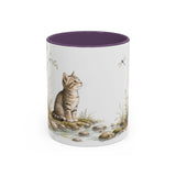 Tabby Kitten Accent Mug | Watercolor Nature Coffee Cup | 11oz 15oz Waterside Animal Gift — 11oz / Purple — front