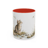 Tabby Kitten Accent Mug | Watercolor Nature Coffee Cup | 11oz 15oz Waterside Animal Gift — 11oz / Red — front
