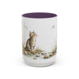 Tabby Kitten Accent Mug | Watercolor Nature Coffee Cup | 11oz 15oz Waterside Animal Gift — 15oz / Purple — front