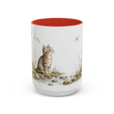 Tabby Kitten Accent Mug | Watercolor Nature Coffee Cup | 11oz 15oz Waterside Animal Gift — 15oz / Red — front