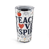 Teach Love Inspire 20oz Tumbler — Inspirational Teacher Gift — Insulated Stainless Steel Travel Cup — Front view — Photo 1