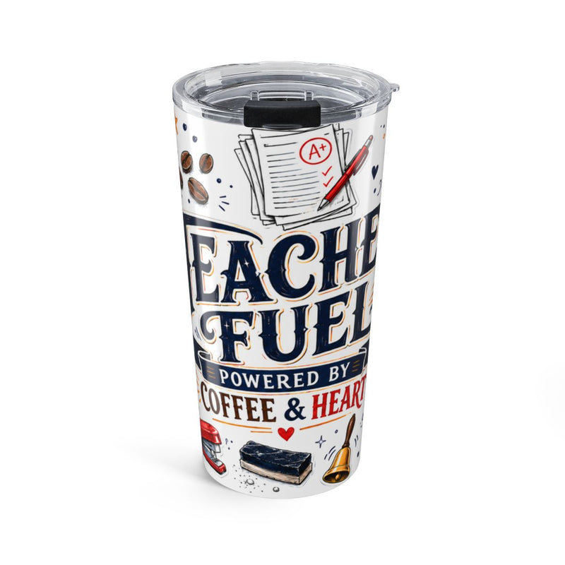 Teacher Fuel 20oz Tumbler | Powered by Coffee and Wine Funny Gift | Insulated Stainless Steel Travel Cup — 6ad871e775bf325e530b96c6_44519_849_front