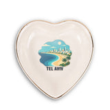 Tel Aviv Ceramic Ring Dish, Gold Rim Trinket Tray, Jewelry Holder Gift, Round Wavy Round Heart — Front view — Photo 3