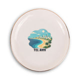 Tel Aviv Ceramic Ring Dish, Gold Rim Trinket Tray, Jewelry Holder Gift, Round Wavy Round Heart — Front view — Photo 1