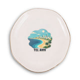 Tel Aviv Ceramic Ring Dish, Gold Rim Trinket Tray, Jewelry Holder Gift, Round Wavy Round Heart — Front view — Photo 2