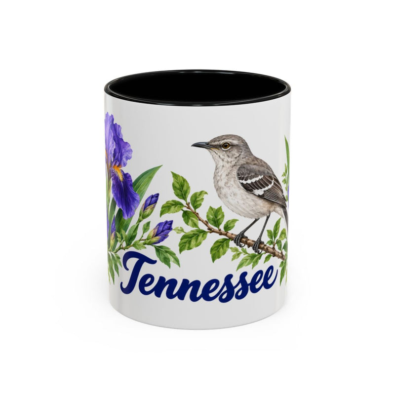 Tennessee State Bird and Flower Mug, Watercolor Botanical Coffee Cup, Nature Lover Gift, 11oz 15oz Accent Mug — 11oz / Black — front