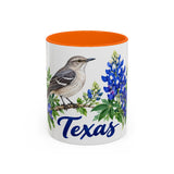 Texas State Bird and Flower Mug, Watercolor Botanical Coffee Cup, Nature Lover Gift, 11oz 15oz Accent Mug — 11oz / Orange — front