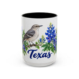 Texas State Bird and Flower Mug, Watercolor Botanical Coffee Cup, Nature Lover Gift, 11oz 15oz Accent Mug — 15oz / Black — front