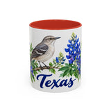 Texas State Bird and Flower Mug, Watercolor Botanical Coffee Cup, Nature Lover Gift, 11oz 15oz Accent Mug — 11oz / Red — front