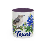 Texas State Bird and Flower Mug, Watercolor Botanical Coffee Cup, Nature Lover Gift, 11oz 15oz Accent Mug — 11oz / Purple — front