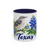 Texas State Bird and Flower Mug, Watercolor Botanical Coffee Cup, Nature Lover Gift, 11oz 15oz Accent Mug — 11oz / Navy — front