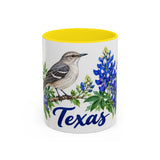 Texas State Bird and Flower Mug, Watercolor Botanical Coffee Cup, Nature Lover Gift, 11oz 15oz Accent Mug — 11oz / Yellow — front