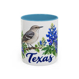 Texas State Bird and Flower Mug, Watercolor Botanical Coffee Cup, Nature Lover Gift, 11oz 15oz Accent Mug — 11oz / Light Blue — front