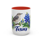 Texas State Bird and Flower Mug, Watercolor Botanical Coffee Cup, Nature Lover Gift, 11oz 15oz Accent Mug — 15oz / Red — front