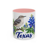 Texas State Bird and Flower Mug, Watercolor Botanical Coffee Cup, Nature Lover Gift, 11oz 15oz Accent Mug — 11oz / Pink — front