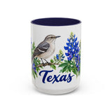Texas State Bird and Flower Mug, Watercolor Botanical Coffee Cup, Nature Lover Gift, 11oz 15oz Accent Mug — 15oz / Navy — front