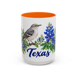 Texas State Bird and Flower Mug, Watercolor Botanical Coffee Cup, Nature Lover Gift, 11oz 15oz Accent Mug — 15oz / Orange — front