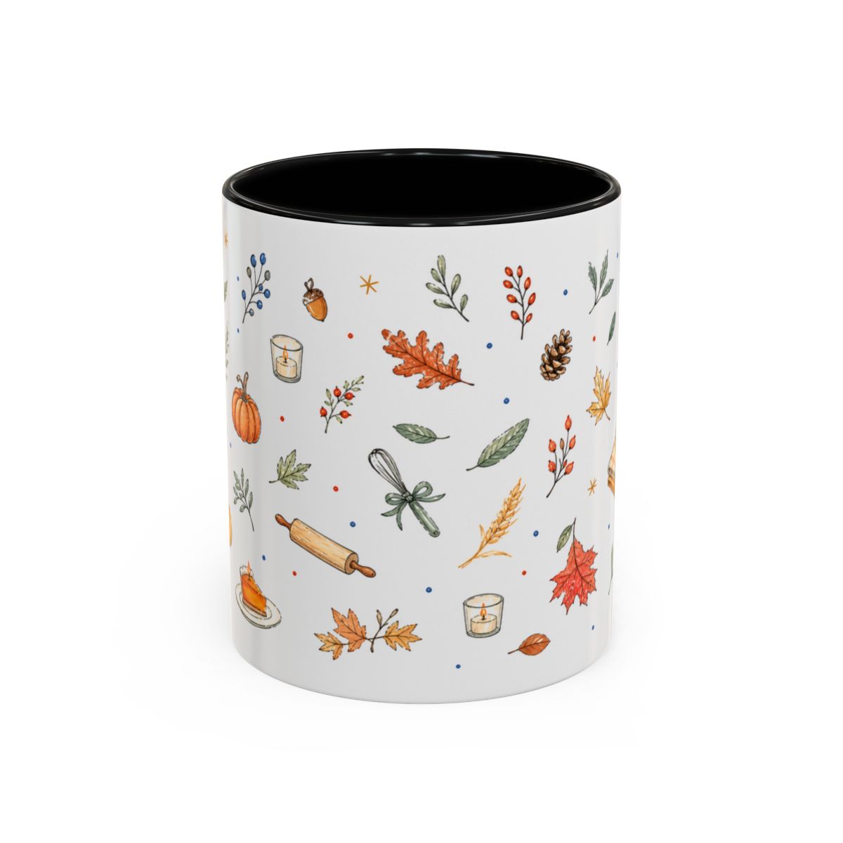 Thanksgiving Baking Mug — Watercolor Autumn Gift — Pumpkin Pie Accent Coffee Cup 11oz 15oz — Front view — Photo 1