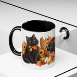 Thanksgiving Black Cat Mug, Cornucopia Cuddles, Cute Animal Lover Gift, Watercolor Ceramic Coffee Cup, 11oz 15oz — 11oz / Black — context-2