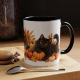 Thanksgiving Black Cat Mug, Cornucopia Cuddles, Cute Animal Lover Gift, Watercolor Ceramic Coffee Cup, 11oz 15oz — 11oz / Black — context-1