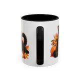 Thanksgiving Black Cat Mug, Cornucopia Cuddles, Cute Animal Lover Gift, Watercolor Ceramic Coffee Cup, 11oz 15oz — 11oz / Black — back