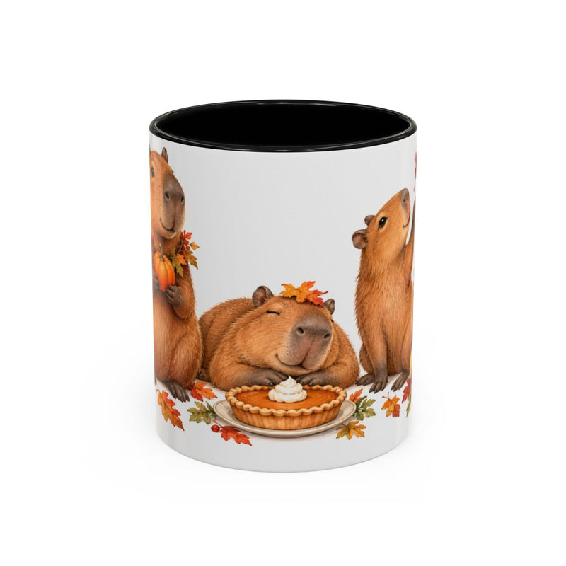 Thanksgiving Capybara Mug, Pumpkin Supper, Cute Animal Lover Gift, Watercolor Ceramic Coffee Cup, 11oz 15oz — 11oz / Black — front