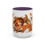 Thanksgiving Fox Mug, Grateful Gathering, Cute Animal Lover Gift, Watercolor Ceramic Coffee Cup, 11oz 15oz — 15oz / Purple — front
